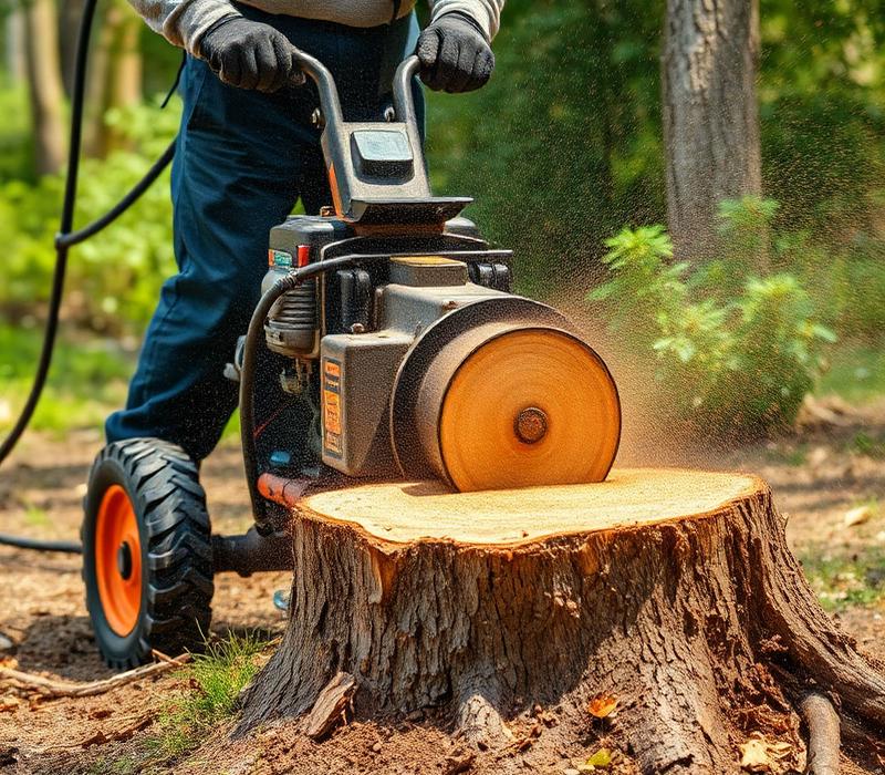 Stump grinder in action