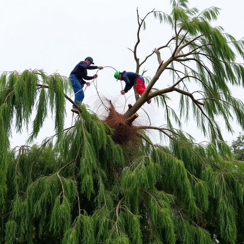 Crew clearing storm-damaged tree